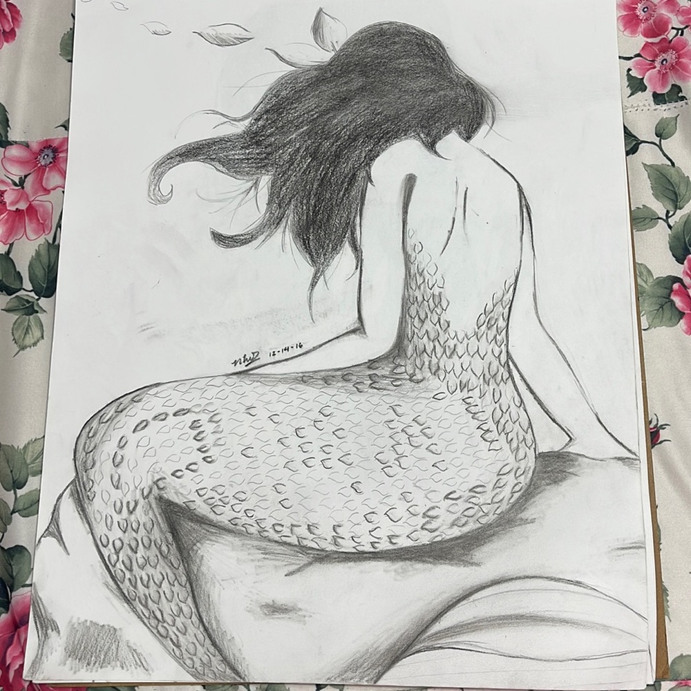 Emotional mermaid drawing
